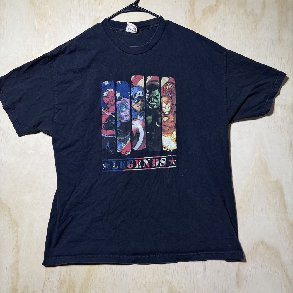 Marvel Legends Mens 2XL T Shirt Black Spider-Man Hulk Iron Man Captain America